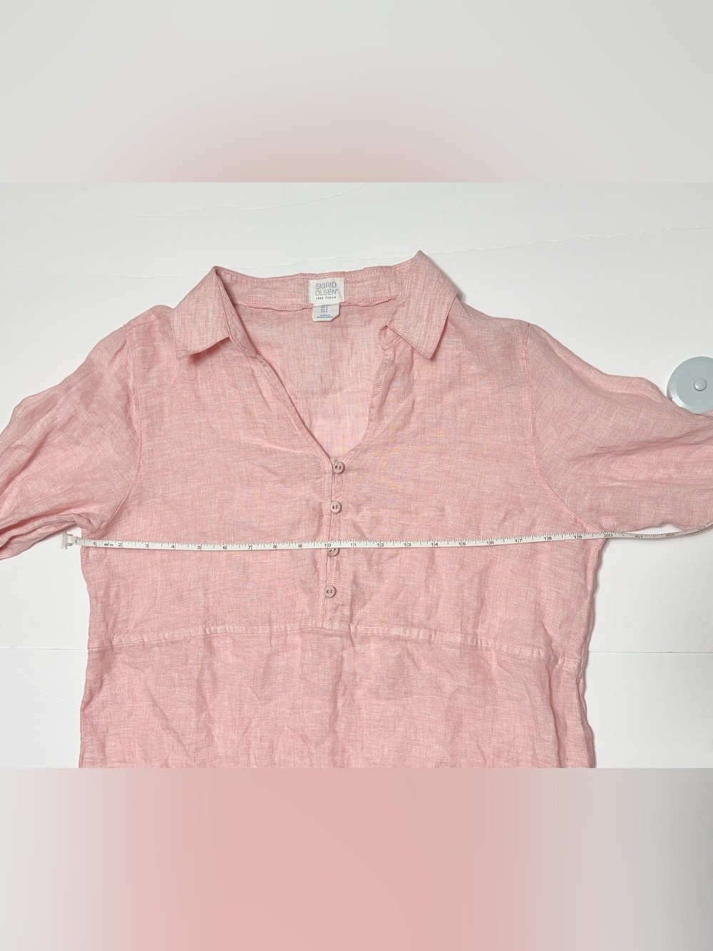 Sigrid Olsen 100% Linen Pink Tunic Top Women’s Small Button Front Shirt - Picture 6 of 10